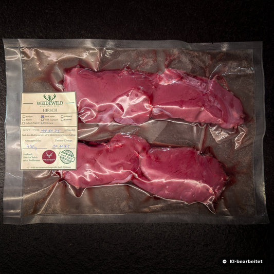 Hirsch Steak natur ohne Marinade - Pures Wildfleisch vom Jäger