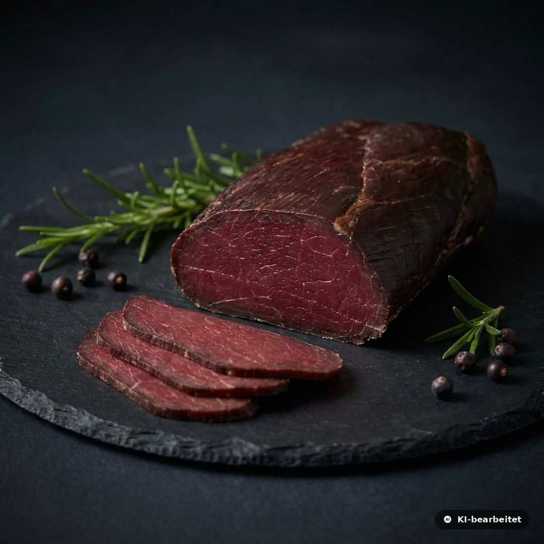 Hirschschinken aufgeschnitten – mageres Wildfleisch