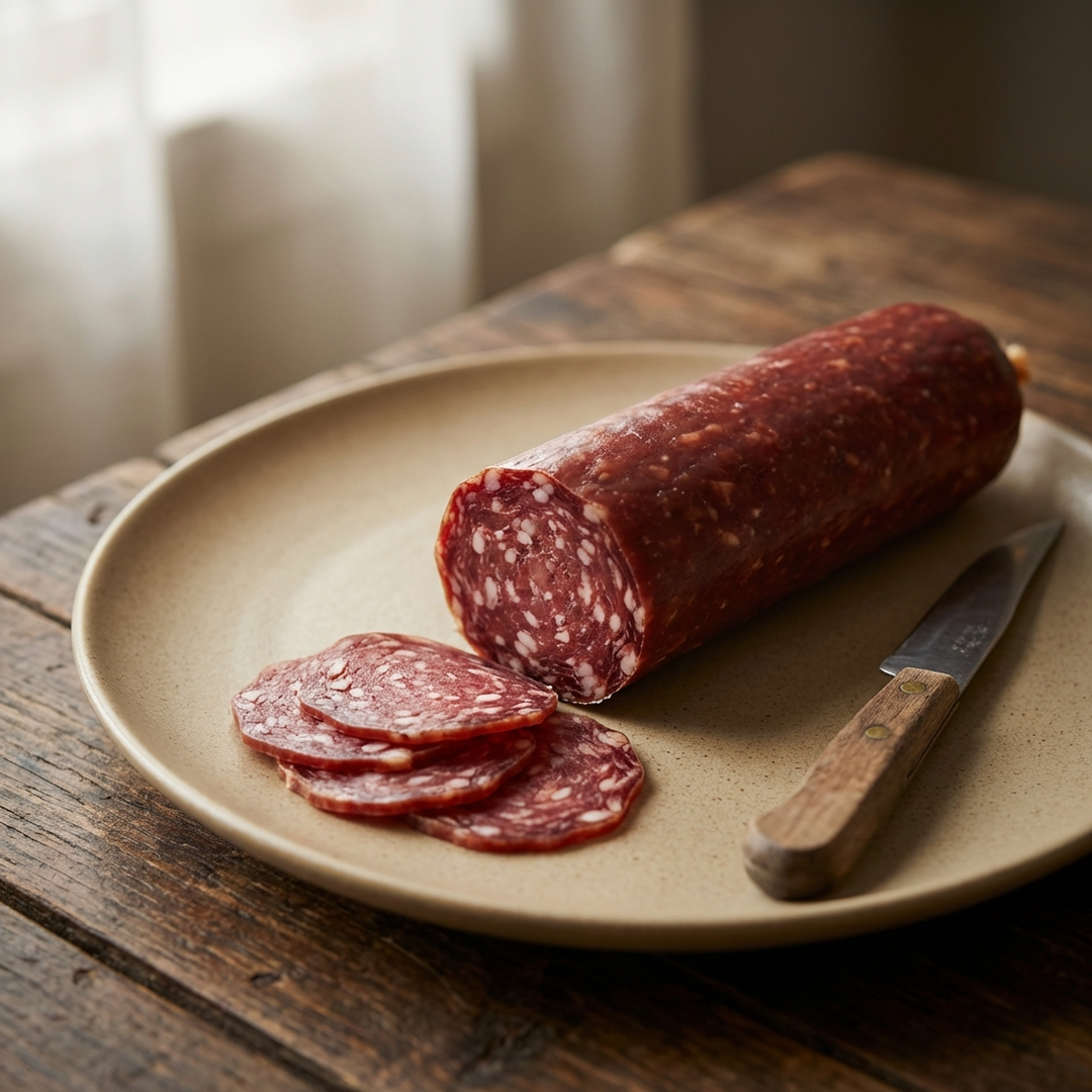 Reh Salami angeschnitten – feine Wildsalami