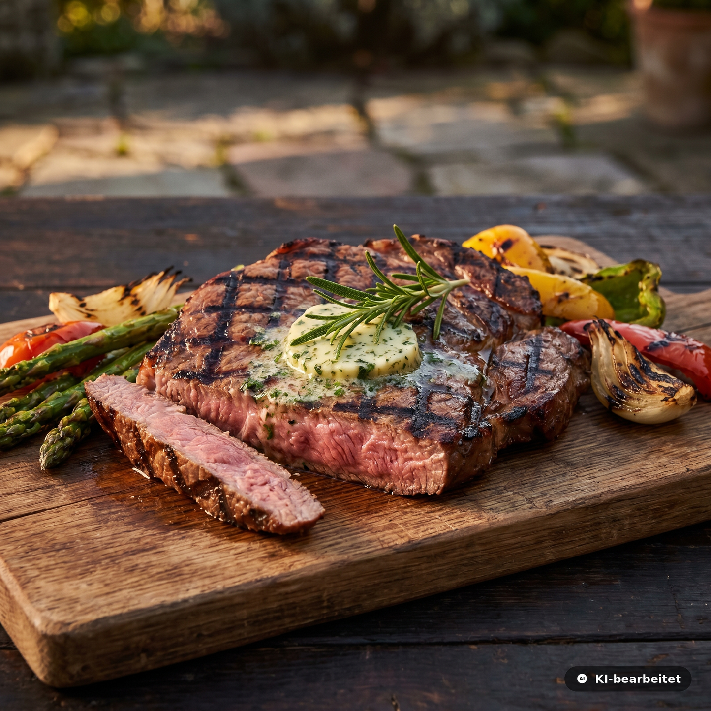 Wildschwein-Nackensteak medium gegrillt mit Grillmarks – marmorierter Cut vom Schwarzwild aus den Bayerischen Staatsforsten von Weidewild.