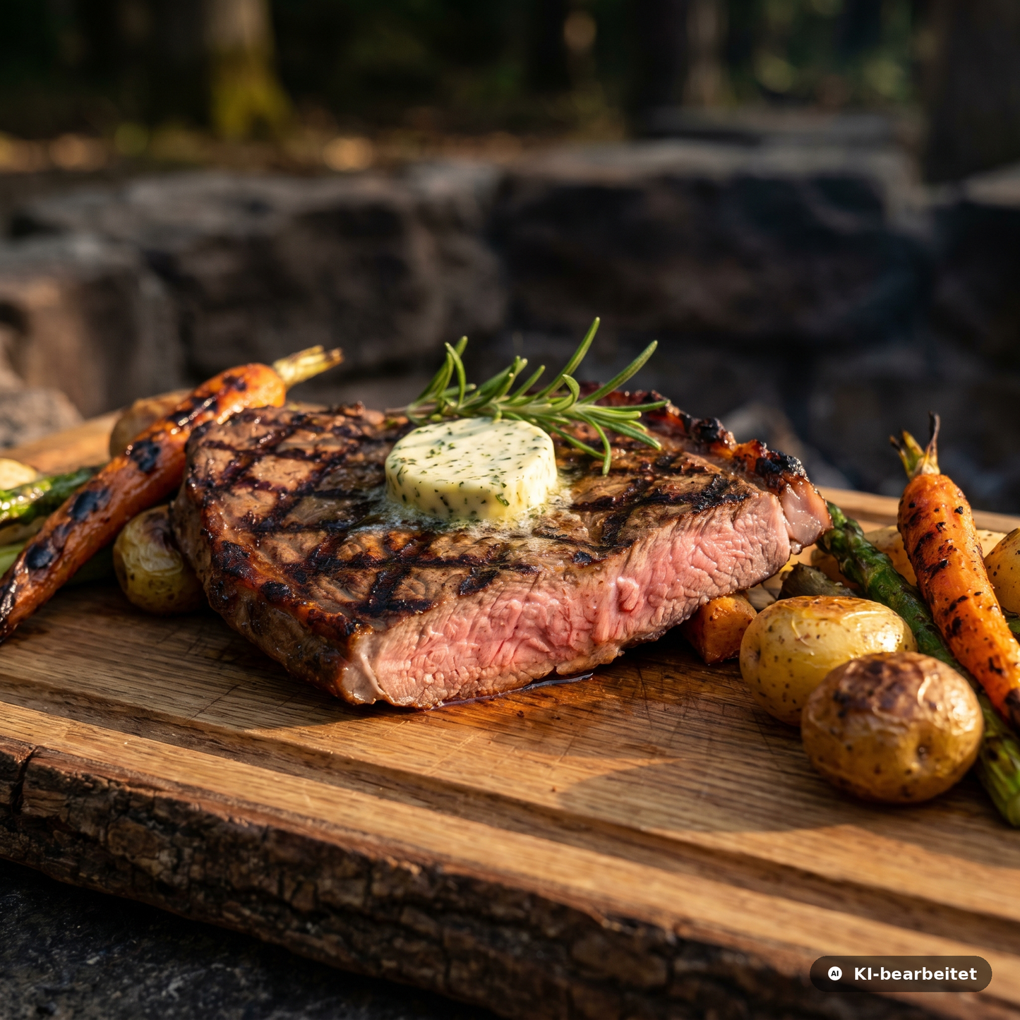 Wildschwein-Rückensteak medium gegrillt mit Grillmarks – Premium-Cut vom Schwarzwild aus den Bayerischen Staatsforsten von Weidewild.