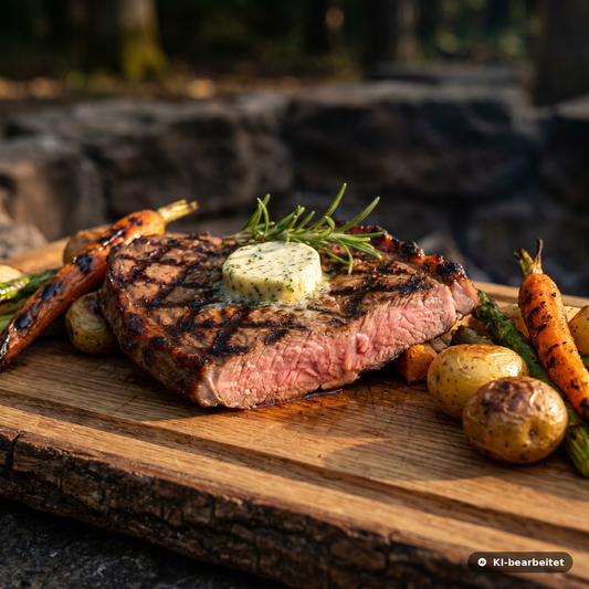 Wildschwein-Rückensteak medium gegrillt mit Grillmarks – Premium-Cut vom Schwarzwild aus den Bayerischen Staatsforsten von Weidewild.
