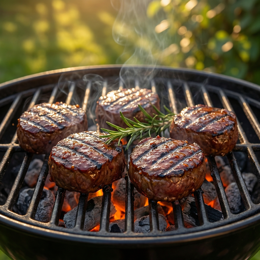 Rehsteak mariniert aus dem Rücken auf dem Grill