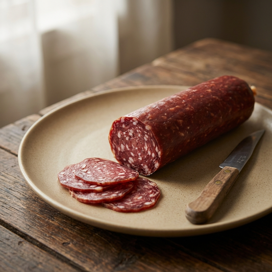 Reh Salami angeschnitten – feine Wildsalami